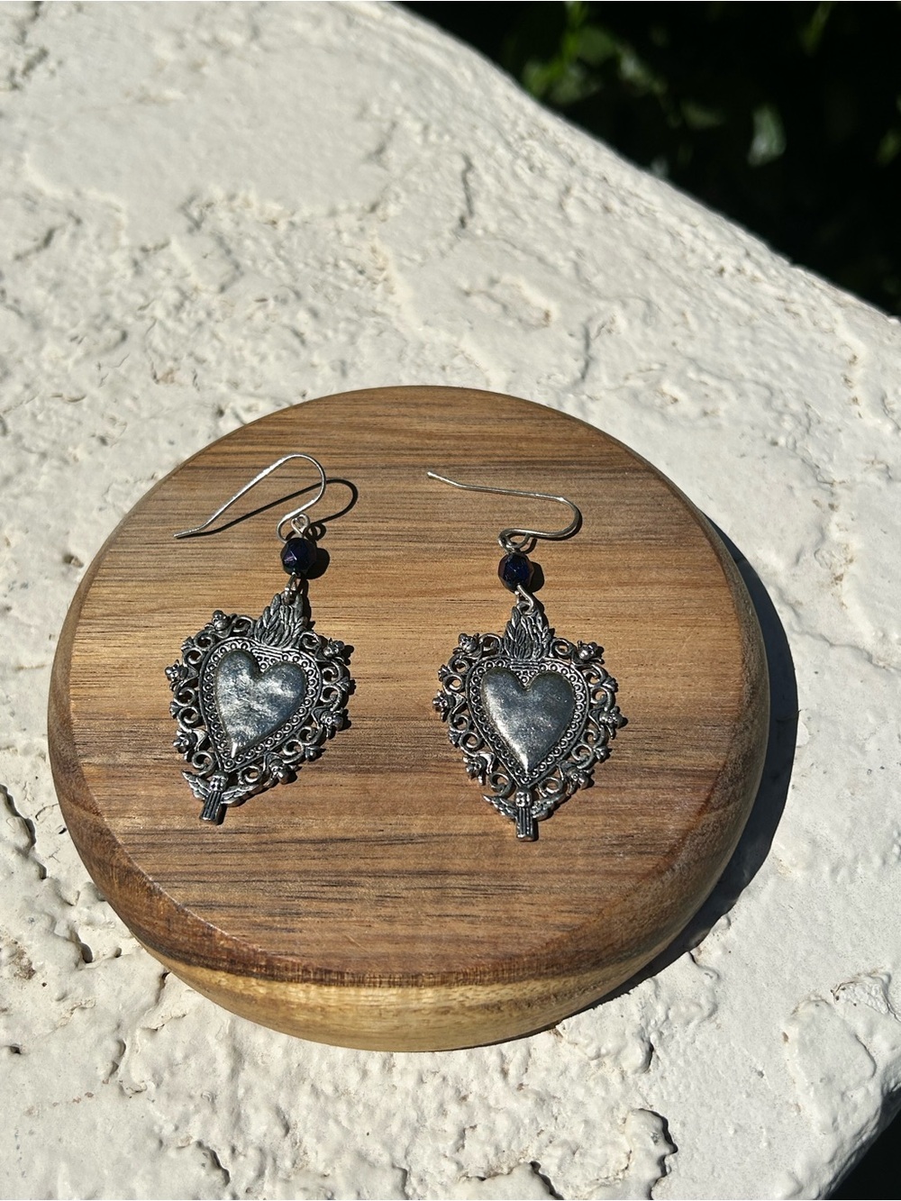 Vintage-Inspired Silver Heart Drop Earrings - day of the dead
